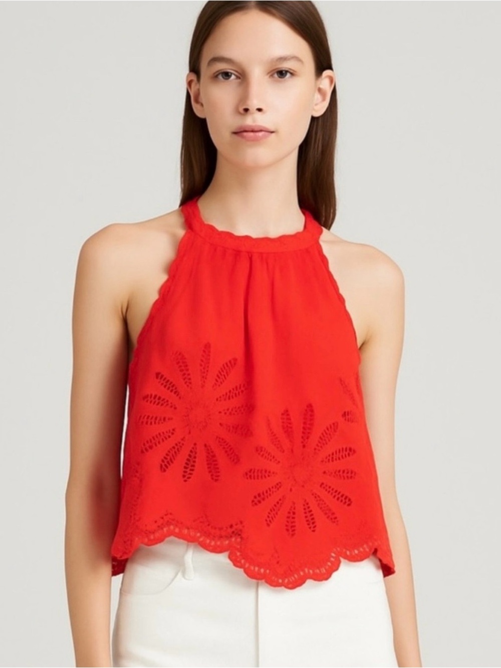 Joie Red Daisy Eyelet Cropped Tank